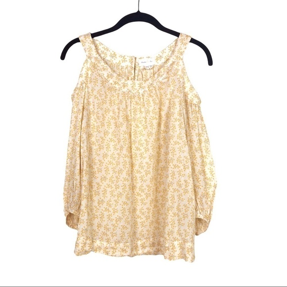 Anthropologie Meadow Rue Yellow Floral Pyracantha Cold Shoulder Top Size 0 - Picture 1 of 6